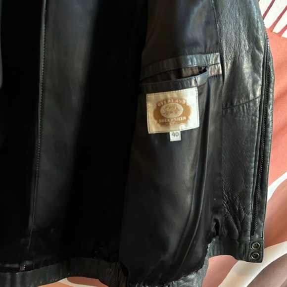 Mens Overland Sheepskin Green Moto Leather Bomber Jacket Size 40 - Picture 5 of 15